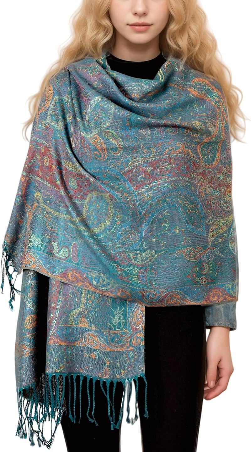 Achillea Big Paisley Pashmina Shawl Wrap for Women – Elegant Scarf for Weddings, Evening Dresses, Festivals & Daily Wear - Image 1